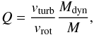 Mathematical equation: \begin{equation} Q=\frac{v_{\rm turb}}{v_{\rm rot}} \frac{M_{\rm dyn}}{M} , \end{equation}