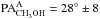 Mathematical equation: \hbox{$\rm{PA_{CH_{3}OH}^{A}}=28^{\circ}\pm8$}