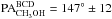 Mathematical equation: \hbox{$\rm{PA_{CH_{3}OH}^{BCD}}=147^{\circ}\pm12$}