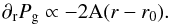 Mathematical equation: \begin{equation} \label{dpg} \partial_{\rm{r}} P_{\rm{g}} \propto -2{\rm{A}}(r-r_0). \end{equation}