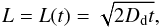 Mathematical equation: \begin{equation} \label{sigma} L = L(t) = \sqrt{2D_{\rm{d}}t}, \end{equation}