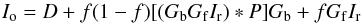 Mathematical equation: \appendix \setcounter{section}{1} \begin{equation} I_{\rm o} = D +f(1 - f )[(G_{\rm b} G_{\rm f} I_{\rm r} ) * P] G_{\rm b} + f G_{\rm f} I_{\rm r} \label{sfull} \end{equation}