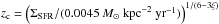 Mathematical equation: \hbox{$z_{\rm c}=\left( \Sigma_{\mathrm{SFR}}/(0.0045\ M_\odot\ \mathrm{kpc}^{-2}\ \mathrm{yr}^{-1}) \right)^{1/(6-3\xi)}$}