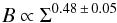 Mathematical equation: \begin{equation} B\propto\Sigma^{0.48\,\pm\,0.05} \end{equation}