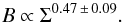 Mathematical equation: \begin{equation} B\propto\Sigma^{0.47\,\pm\,0.09}. \end{equation}