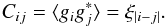 Mathematical equation: \begin{equation} C_{ij}=\langle g_i g_j^* \rangle =\xi_{|i-j|}. \end{equation}