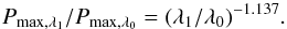 Mathematical equation: \begin{equation} P_{\rm max,\lambda_1}/P_{\rm max,\lambda_0}=(\lambda_1/\lambda_0)^{- 1.137} . \end{equation}