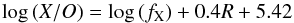 Mathematical equation: \begin{equation} \log\,(X/O)=\log\,(f_{\rm X})+0.4R+5.42 \end{equation}