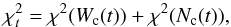 Mathematical equation: \begin{equation} \chi^{2}_{t}= \chi^{2}(W_{\rm c}(t)) + \chi^{2}(N_{\rm c}(t)) , \label{eq:chi2} \end{equation}