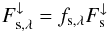 Mathematical equation: \begin{equation} F_{\mathrm{s},\lambda}^\downarrow = f_{\mathrm{s},\lambda} F_{\mathrm{s}}^\downarrow \label{eq:flux_splitup} \end{equation}