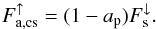 Mathematical equation: \begin{equation} \label{eq:balance_cs} F_\mathrm{a,cs}^\uparrow = (1 - a_\mathrm{p}) F_\mathrm{s}^\downarrow . \end{equation}
