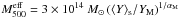 Mathematical equation: \hbox{$M^{\rm eff}_{500} = 3\times 10^{14}~\Msolar \left(\langle Y \rangle_{\rm s}/\YM\right)^{1/\aM}$}