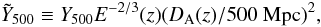 Mathematical equation: \begin{equation*} \Yscaled \equiv Y_{500}E^{-2/3}(z)(D_{\rm A}(z)/500~{\rm Mpc})^2, \end{equation*}