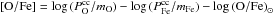 Mathematical equation: \hbox{${\rm [O/Fe]}=\log\,(P^{\rm cc}_{\rm O}/m_{\rm O})- \log\,(P^{\rm cc}_{\rm Fe}/m_{\rm Fe})- \log {\rm (O/Fe)}_{\odot}$}