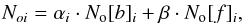 Mathematical equation: \begin{eqnarray} N_{oi} = \alpha_i\cdot N_{\rm o}[b]_i + \beta\cdot N_{\rm o}[f]_i, \label{weighted_n_o} \end{eqnarray}