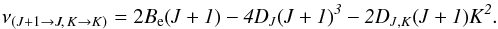 Mathematical equation: \begin{equation} \Delta K = 0 \mbox{ and } \Delta J = \pm 1, \label{eq:transitions} \end{equation}