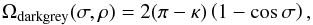 Mathematical equation: \appendix \setcounter{section}{1} \begin{equation} \displaystyle \Omega_{\rm darkgrey}(\sigma,\rho)= 2(\pi-\kappa)\left(1 -\cos \sigma \right), \label{konkav} \end{equation}
