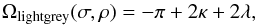 Mathematical equation: \appendix \setcounter{section}{1} \begin{equation} \displaystyle \Omega_{\rm lightgrey}(\sigma,\rho)= -\pi + 2\kappa + 2\lambda, \label{Girard} \end{equation}