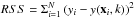 Mathematical equation: \hbox{$RSS=\Sigma_{i=1}^N \left( y_i- y(\vec{x}_i,k) \right)^2$}