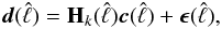 Mathematical equation: \appendix \setcounter{section}{1} \begin{eqnarray} \vec{d}(\hat{\ell}) = {\bf H}_{k}(\hat{\ell})\vec{c}(\hat{\ell})+ \vec{\epsilon}(\hat{\ell}),\label{fd_cca_error} \end{eqnarray}