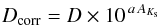 Mathematical equation: \begin{equation} D_\mathrm{corr}=D\times 10^{\,a\,A_{K_{\rm s}}} \label{eq.corr} \end{equation}