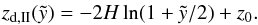 \begin{eqnarray} z_{\rm d,II} (\tilde{y}) = -2 H \ln (1+\tilde{y}/2) + z_0. \label{ezd} \end{eqnarray}