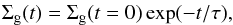 Mathematical equation: \begin{eqnarray} \Sigma_\text{g}(t)= \Sigma_\text{g}(t=0)\exp(-t/\tau), \end{eqnarray}