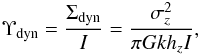 Mathematical equation: \begin{eqnarray} \mldyn = \frac{\sddisk}{I} = \frac{\sigz^2}{\pi G k \hz I} , \label{eq:mldyn} \end{eqnarray}