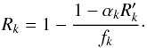Mathematical equation: \appendix \setcounter{section}{1} \begin{equation} R_k = 1-\frac{\d 1-\alpha_k R'_k}{\d f_k}\cdot \label{a13} \end{equation}