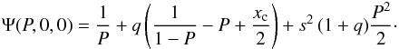 Mathematical equation: \appendix \setcounter{section}{2} \begin{eqnarray} \label{Eq2a} \Psi(P,0,0) = \frac{\d 1}{\d P}+q\left(\frac{\d 1}{\d 1-P}-P+\frac{\d x_{\rm c}}{\d 2}\right)+s^2\,(1+q)\frac{\d P^2}{\d 2}\cdot \end{eqnarray}