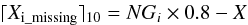 Mathematical equation: \begin{eqnarray} {\lceil X_{\rm i\_missing}\rceil_{10}= NG_i \times 0.8-X} \end{eqnarray}