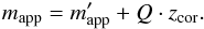 \begin{equation} m_{\textrm{app}}=m'_{\textrm{app}}+Q \cdot z_{\textrm{cor}} . \label{evolutioncorrection} \end{equation}