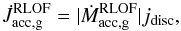 Mathematical equation: \begin{equation} \dot{J}_{\mathrm{acc,g}}^{\mathrm{RLOF}} = \vert \dot{M}_{\mathrm{acc,g}}^{\mathrm{RLOF}} \vert j_{\mathrm{disc}}, \end{equation}
