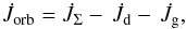Mathematical equation: \begin{equation} \dot{J}_{\mathrm{orb}}=\dot{J}_{\Sigma}-\,\dot{J}_{\mathrm{d}}-\, \dot{J}_{\mathrm{g}} , \label{eq:cons_jorb} \end{equation}
