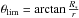 Mathematical equation: \hbox{$\theta_{\mathrm{lim}}=\arctan{\frac{R_{*}}{r}}$}