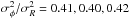 Mathematical equation: \hbox{$\sigma_\mathrm{\phi}^2/\sigma_{R}^2=0.41, 0.40, 0.42$}