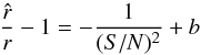 Mathematical equation: \begin{equation} \frac{\hat{r}}{r} - 1 = - \frac{1}{(S/N)^2} + b \label{eq:SN_bias_offset} \end{equation}