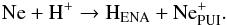 Mathematical equation: \begin{eqnarray*} \rm Ne + H^+ \to H_{\mathrm{ENA}} + Ne^{+}_{\mathrm{PUI}}. \end{eqnarray*}