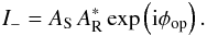 Mathematical equation: \begin{eqnarray} \label{eq:errro_I_-_ddm} I_- = A_{\rm S}\,A^*_{\rm R}\exp\left({\rm i}\phi_{\rm op}\right). \end{eqnarray}