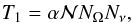 Mathematical equation: \begin{eqnarray} T_1=\alpha {\mathcal {N}} N_\Omega N_\nu, \label{eq:serialtime} \end{eqnarray}