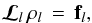 Mathematical equation: \begin{eqnarray} {\bm{\mathcal{L}}_l}\,{\vec {\rho}}_l\,=\,{\vec f}_l, \label{eq:nonlte} \end{eqnarray}