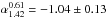 Mathematical equation: \hbox{$\alpha^{0.61}_{1.42} = -1.04\pm0.13$}