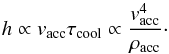 \begin{equation} h \propto v_\mathrm{acc}\tau_\mathrm{cool} \propto \frac{v_\mathrm{acc}^4}{\rho_\mathrm{acc}}\cdot \end{equation}