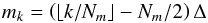 Mathematical equation: \begin{equation} m_k = \left(\lfloor k / N_m \rfloor - N_m/2 \right) \Delta \end{equation}