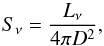 Mathematical equation: \appendix \setcounter{section}{2} \begin{equation} S_{\nu}=\frac{L_{\nu}}{4\pi D^{2}}, \end{equation}