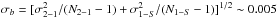 Mathematical equation: \hbox{$\sigma_b=[\sigma_{2-1}^2/ (N_{2-1}-1) +\sigma_{1-S}^2 /(N_{1-S}-1)]^{1/2} \sim 0.005$}