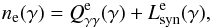 Mathematical equation: \begin{eqnarray} \label{elec} \nel(\gamma)=\textit{Q}^{\rm e}_{\gamma \gamma}(\gamma)+\textit{L}^{\rm e}_{\rm syn}(\gamma), \end{eqnarray}