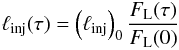Mathematical equation: \begin{eqnarray} \linj(\tau) = \left(\linj\right)_{0}\frac{F_{\rm L}(\tau)}{F_{\rm L}(0)} \end{eqnarray}