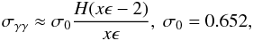 Mathematical equation: \begin{eqnarray} \sgg \approx \sigma_0 \frac{H(x\epsilon-2)}{x\epsilon}, \ \sigma_0=0.652, \end{eqnarray}