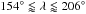 Mathematical equation: \hbox{$154\degr\lessapprox\lambda\lessapprox206\degr$}